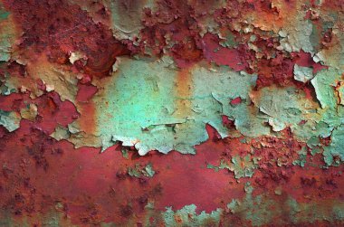 Paslı, soyulmuş metal levha. Paslı metal doku arka planı. Kapat.