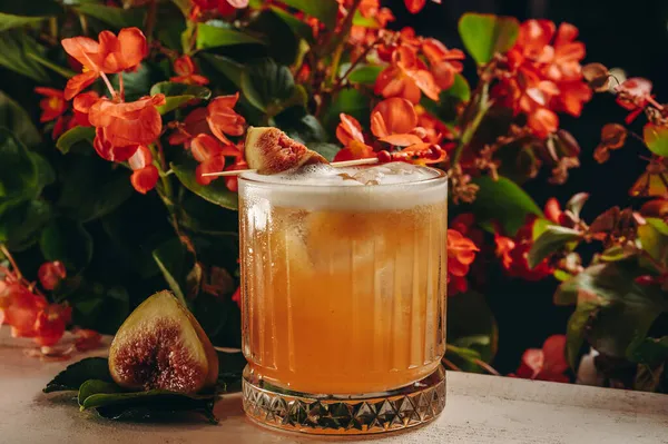 Whiskey Sour Cocktail Mit Feige Altmodischen Glas — Stockfoto