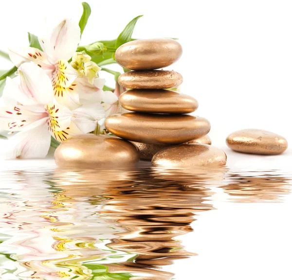 Golden spa stone and lily — Stock Photo, Image