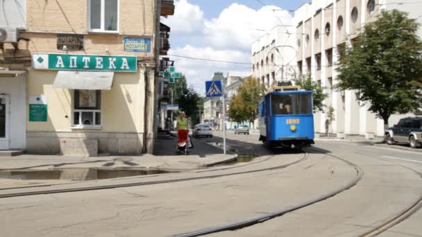 The retro a tram of 1892 goes in Kiev ,Ukraine . — Stock Video