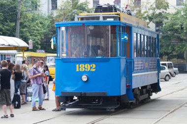 retro bir tramvay 1892, kiev, Ukrayna gider .