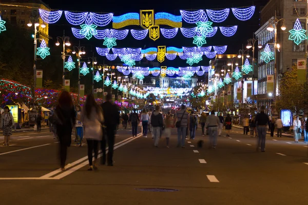 Khreshchatyk v noci v Kyjevě. — Stock fotografie