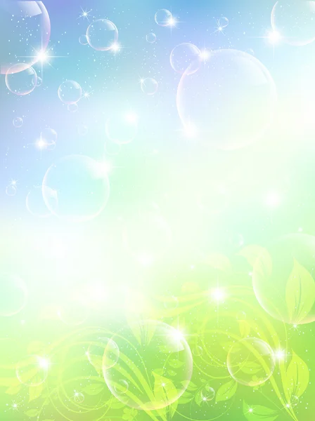 Bubbels blad achtergrond hemel — Stockvector