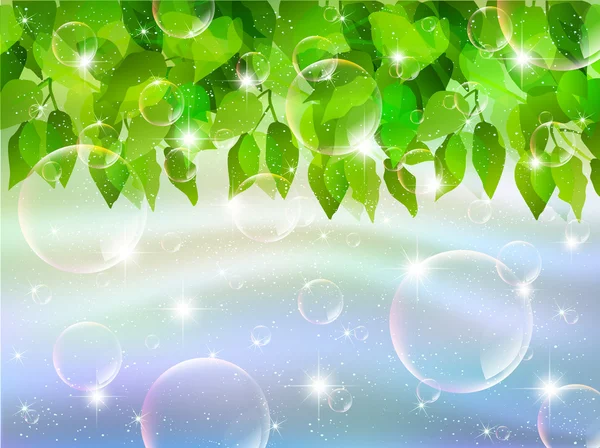 Leaves sky background soap bubble — Stock Vector