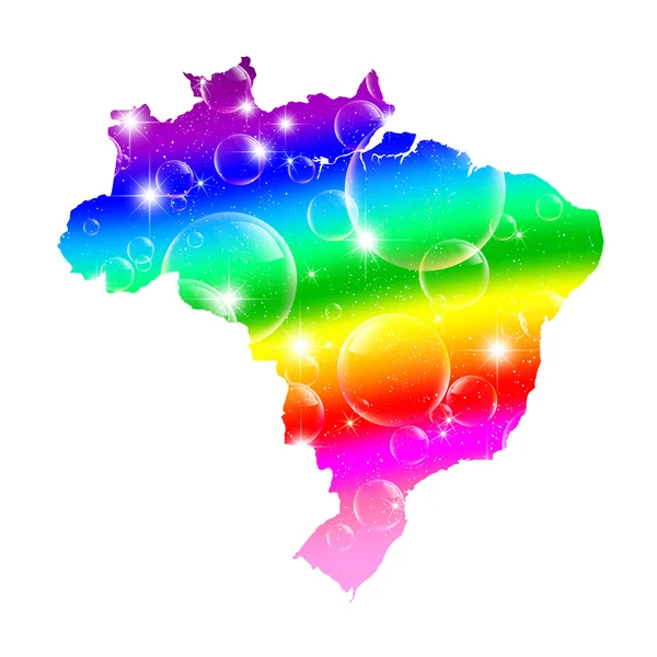 Brazilië kaart regenboog zeepbel — Stockvector