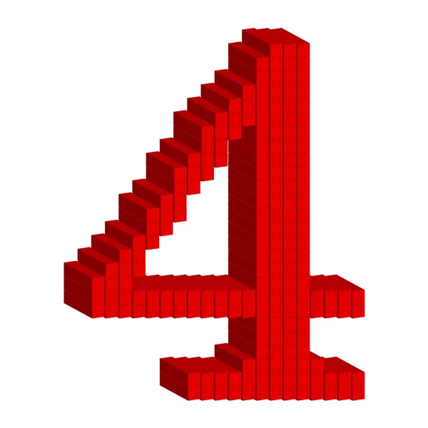 3D röd nummer fyra — Stock vektor
