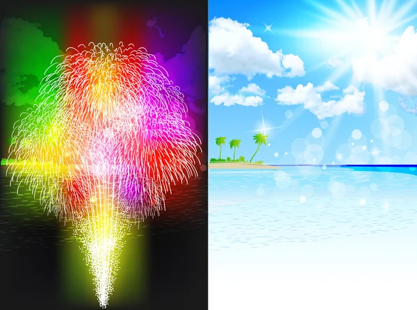 Fireworks sea background — Stock Vector