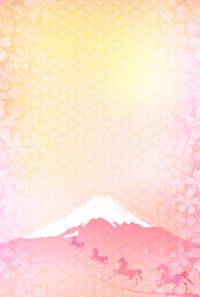 馬の新年のカード富士背景 — ストックベクタ