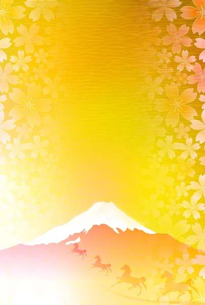 Cheval Nouvel An s carte de fond Fuji — Image vectorielle