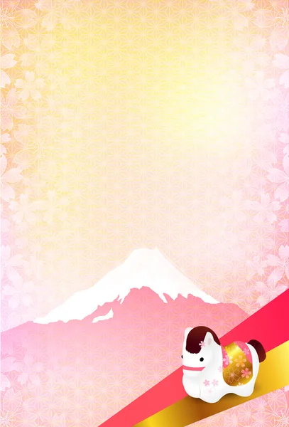Caballo Fuji Cherry Tarjeta de Año Nuevo — Vector de stock