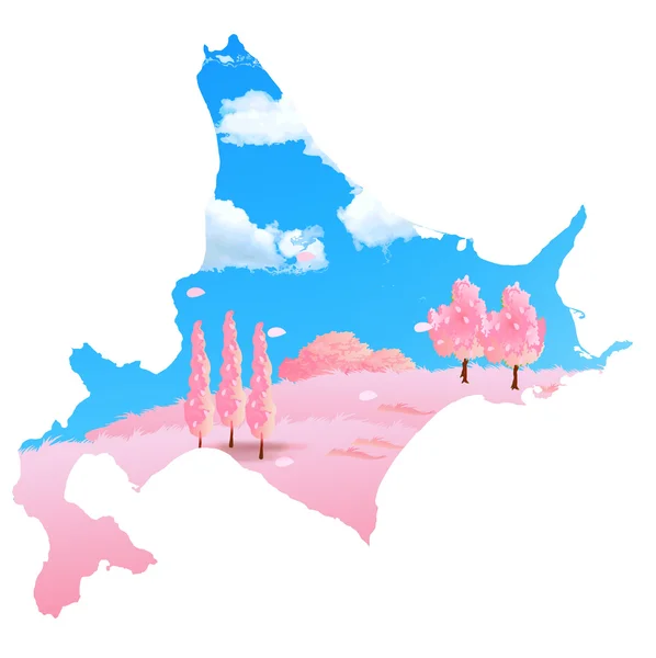 Carte des cerisiers de Hokkaido — Image vectorielle