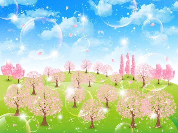樱桃树天空背景 — 图库矢量图片