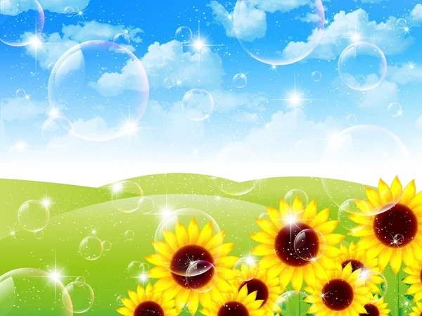 Sunflower landscape background — Stock Vector