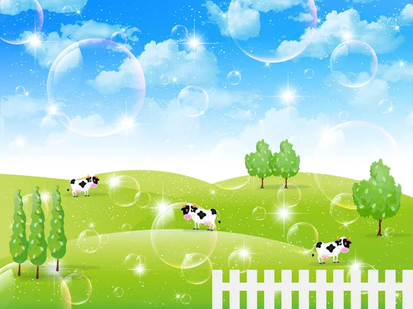 Paysage vache ciel — Image vectorielle