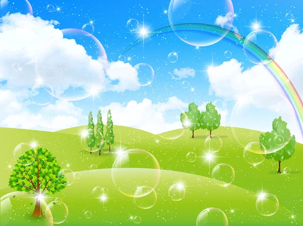 Ciel paysage vert frais — Image vectorielle