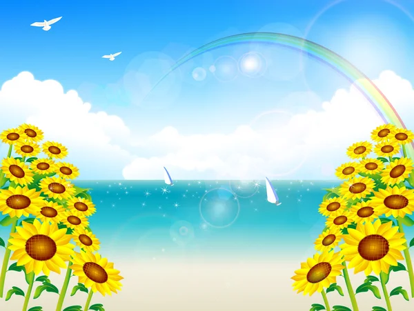 Sea sunflower landscape — Stock Vector