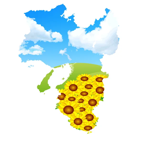 Japan map sunflower — Stock Vector