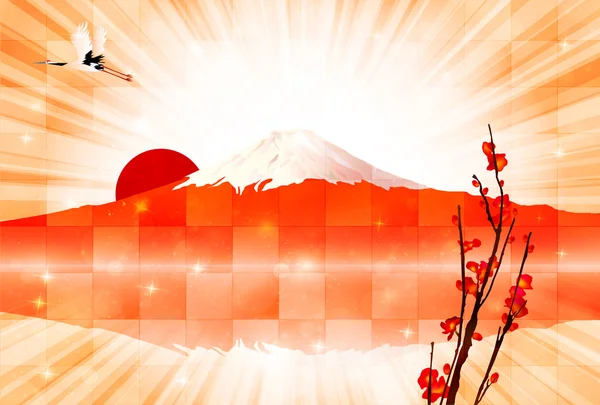 Fuji nascer do sol cartão de Ano Novo — Vetor de Stock