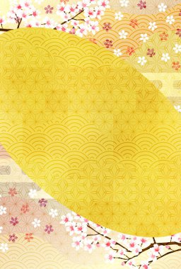 Kiraz Çiçeği Japon desenli yeni yıl kartı arkaplanı 