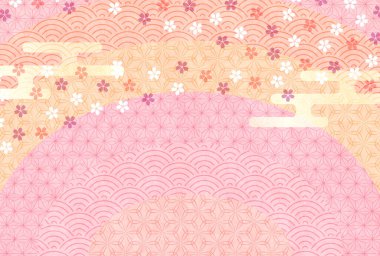 Kiraz Çiçeği Japon desenli yeni yıl kartı arkaplanı 