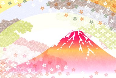 Mt. Fuji Japon desenli yeni yıl kartı geçmişi 