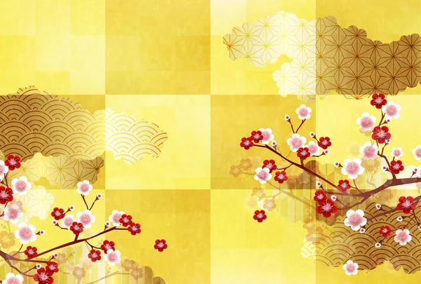 李子图案日本新年贺卡背景 — 图库矢量图片