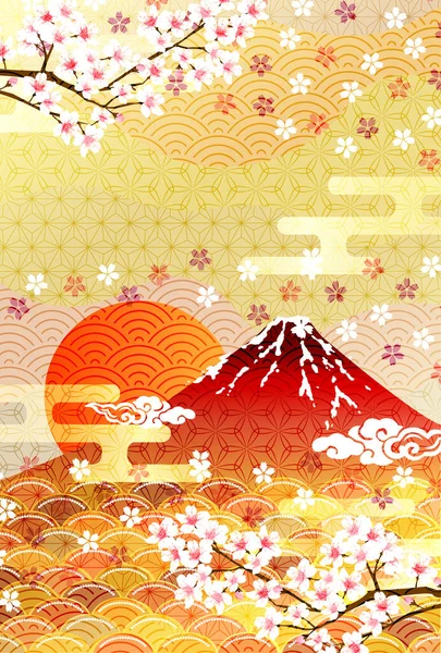 Fuji Japanese Pattern New Year Card Background — Stock Vector