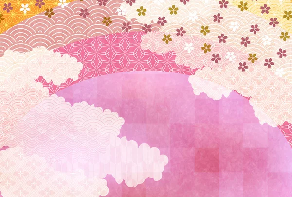 Cherry Blossoms Japanska Mönster Nyårskort Bakgrund — Stock vektor