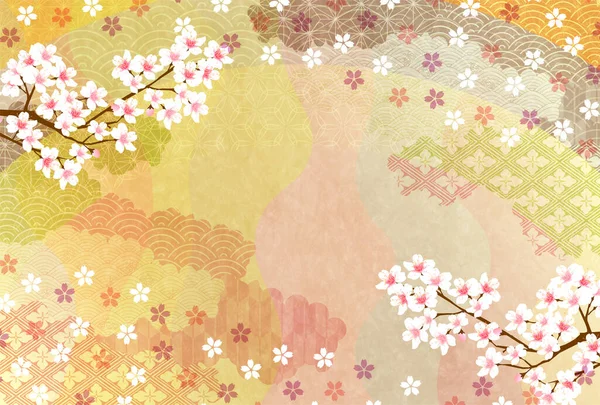 Flores Cerejeira Padrão Japonês Fundo Cartão Ano Novo — Vetor de Stock