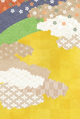 Kiraz Çiçeği Japon desenli yeni yıl kartı arkaplanı 