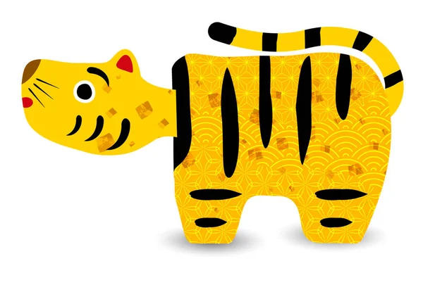 Carte Tigre Nouvel Icône Motif Japonais — Image vectorielle