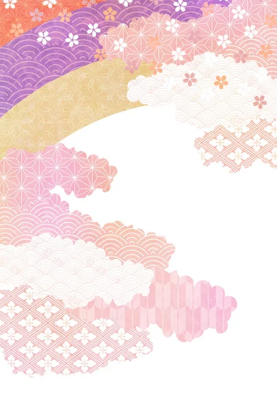 樱花绽放日本模式新年贺卡背景 — 图库矢量图片