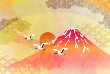 Mt. Fuji Yeni Yıl Kartı Japon şablonu 