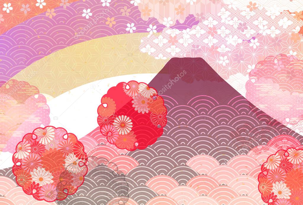 Mt. Fuji Cherry blossoms New Year's card background 