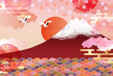Mt. Fuji Yeni Yıl Kartı Japon şablonu 