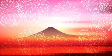 Mt. Fuji havai fişekleri yeni yıl arkaplanı 
