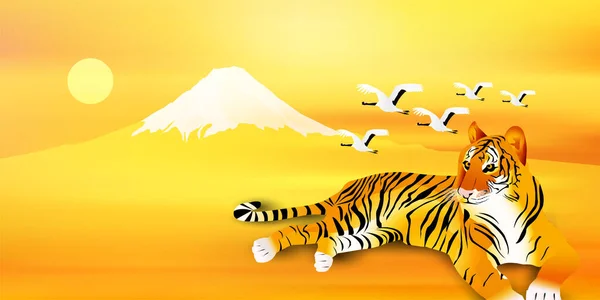 Fondo Año Nuevo Fuji Tiger — Vector de stock