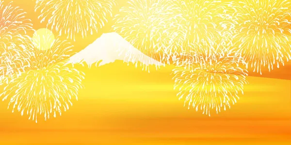 Гора Фудзи Фейерверки Новый Год Фон — стоковый вектор