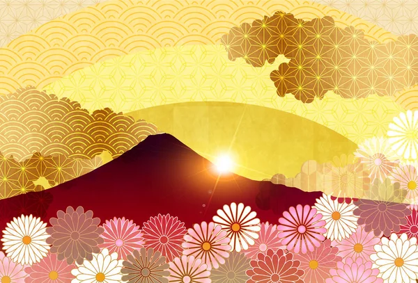 Fuji Chrysant Oudejaarskaart Achtergrond — Stockvector