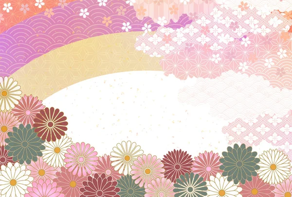 Ιαπωνικό Μοτίβο Άνθη Κερασιάς Φόντο Κάρτα Της Πρωτοχρονιάς — Διανυσματικό Αρχείο