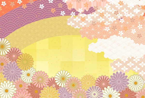菊花日本图案新年贺卡背景 — 图库矢量图片