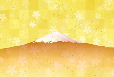 Mt. Fuji Kirazı Yılbaşı kartı arkaplanında çiçek açıyor 