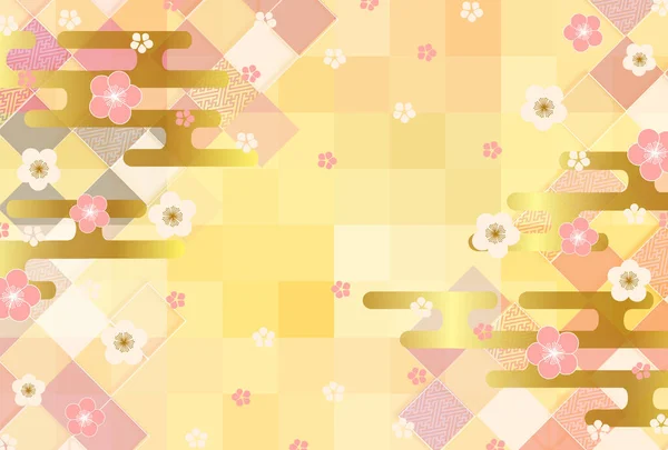 梅の日本のパターン新年のカードの背景 — ストックベクタ