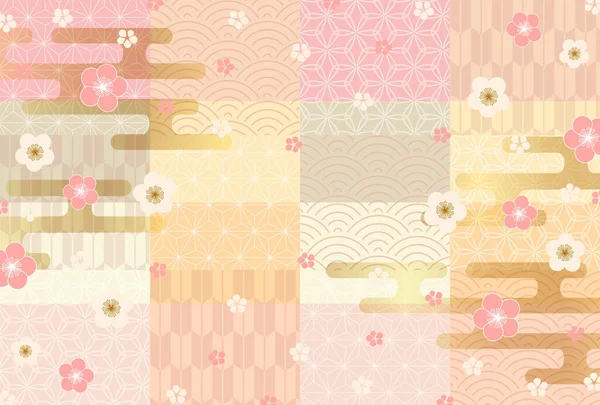 梅の日本のパターン新年のカードの背景 — ストックベクタ