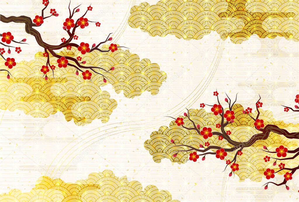 Plum Japanese pattern New Year's card background 
