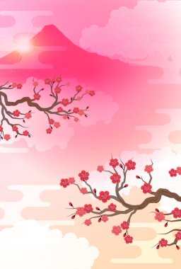 Mt. Fuji eriği Japon desenli arka plan 