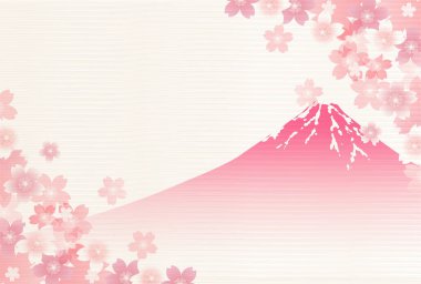 Mt. Fuji kiraz çiçekleri Japon desenli arka plan 