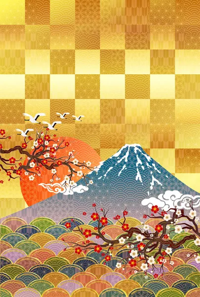 Όρος Fuji Δαμάσκηνο Ιαπωνικό Μοτίβο Φόντο — Διανυσματικό Αρχείο