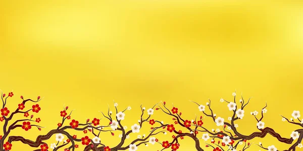 Plommon Träd Nyår Japanska Mönster Bakgrund — Stock vektor