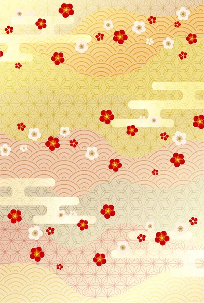 Plum Spring Japanese Pattern Background — Stock Vector